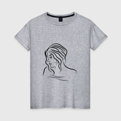 Контурный портрет девушки – Женская футболка хлопок с принтом купить со скидкой в -20%