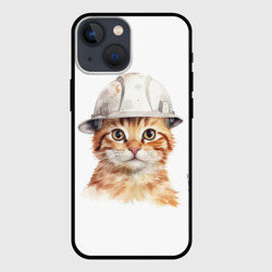 Чехол для iPhone 13 mini Акварельный кот-строитель