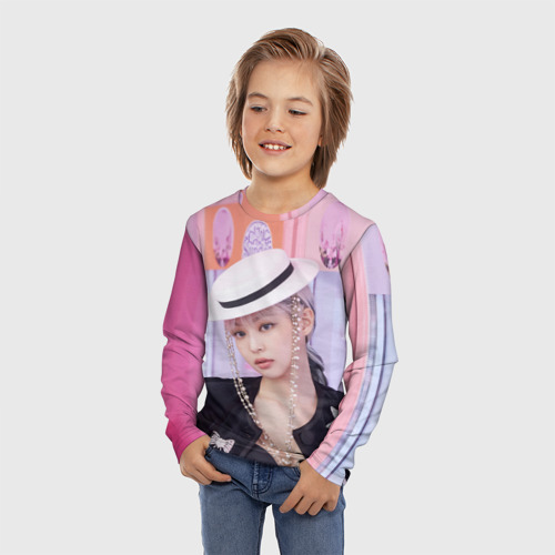Детский лонгслив 3D с принтом Ким Дженни, фото на моделе #1