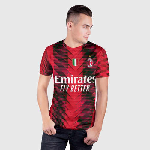 Мужская футболка 3D Slim ФК Милан форма 23-24 домашняя, цвет 3D печать - фото 3