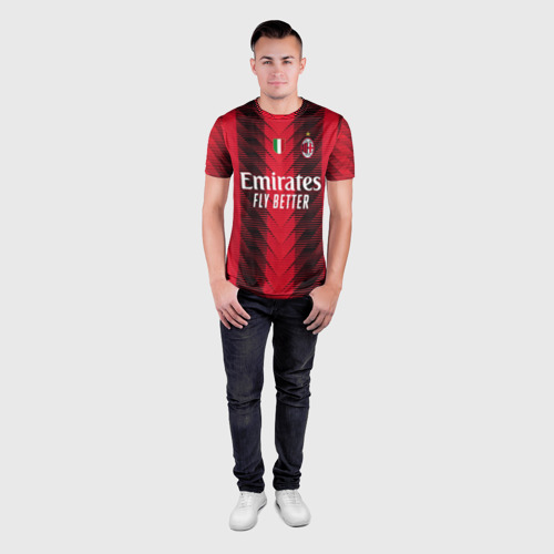 Мужская футболка 3D Slim ФК Милан форма 23-24 домашняя, цвет 3D печать - фото 4