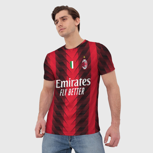 Мужская футболка 3D ФК Милан форма 23-24 домашняя, цвет 3D печать - фото 3
