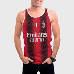 Майка с принтом ФК Милан форма 23-24 домашняя для мужчины, вид на модели спереди №2. Цвет основы: белый