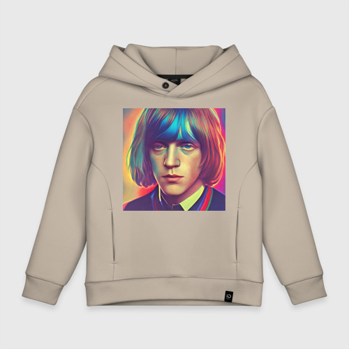 Детское худи Oversize хлопок Brian Jones Glitch Art, цвет миндальный