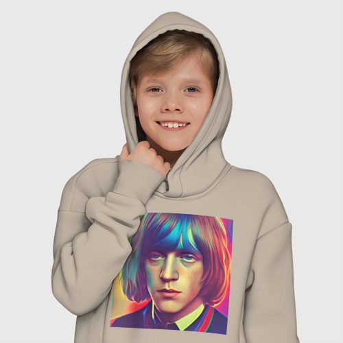 Детское худи Oversize хлопок Brian Jones Glitch Art, цвет миндальный - фото 12