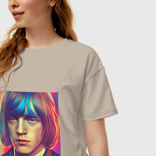 Женская футболка хлопок Oversize Brian Jones Glitch Art, цвет миндальный - фото 3