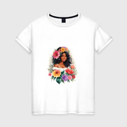 Женская футболка хлопок Знойная брюнетка в цветах