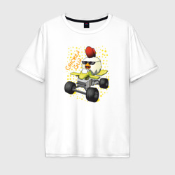 Мужская футболка хлопок Oversize Chicken Gun: цыпленок на квадроцикле
