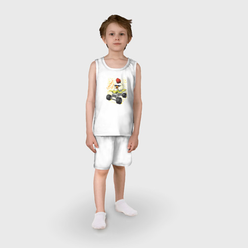 Детская пижама с шортами хлопок Chicken Gun: цыпленок на квадроцикле, цвет белый - фото 3