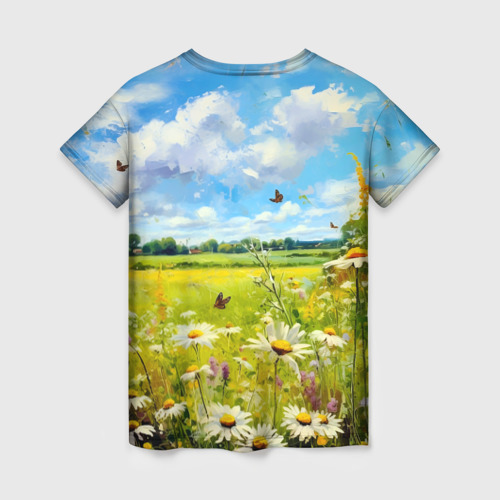 Женская футболка 3D с принтом Россия - летнее цветочное поле, вид сзади #1