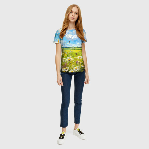 Женская футболка 3D с принтом Россия - летнее цветочное поле, вид сбоку #3