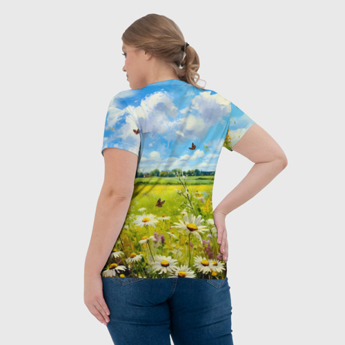 Женская футболка 3D с принтом Россия - летнее цветочное поле, вид сзади #2