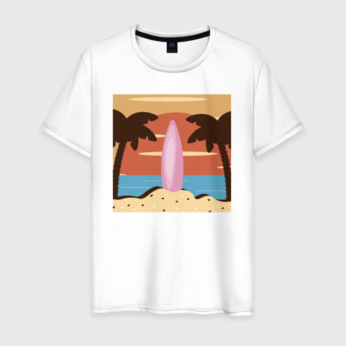Мужская футболка из хлопка с принтом Летний отдых на пляже, вид спереди №1