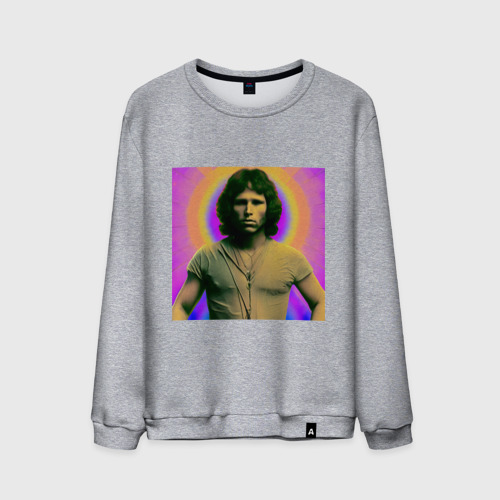 Мужской свитшот хлопок с принтом Jim Morrison Galo Glitch Art, вид спереди #2