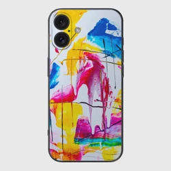 Чехол для iPhone 16 силиконовый с защитой камеры Красочная картина - разноцветная абстракция