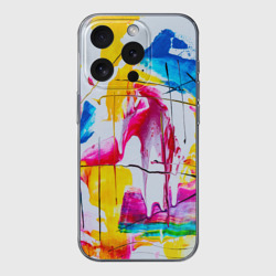 Чехол для iPhone 15 Pro силиконовый с защитой камеры Красочная картина - разноцветная абстракция
