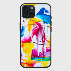 Чехол силиконовый для Apple iPhone 15 матовый Красочная картина - разноцветная абстракция