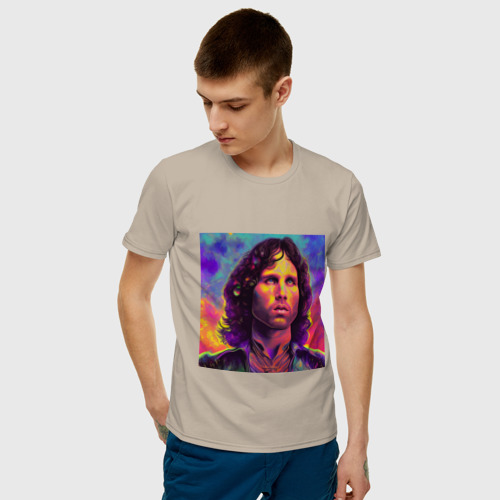 Мужская футболка хлопок с принтом Jim Morrison Strange colors Art, фото на моделе #1