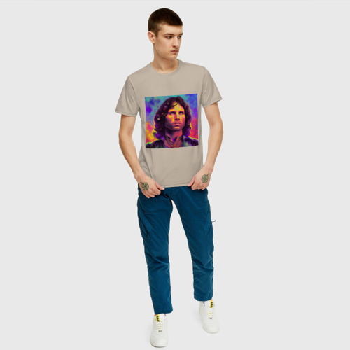 Мужская футболка хлопок с принтом Jim Morrison Strange colors Art, вид сбоку #3