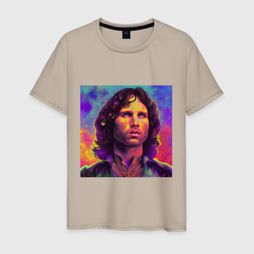 Мужская футболка хлопок с принтом Jim Morrison Strange colors Art, вид спереди #2