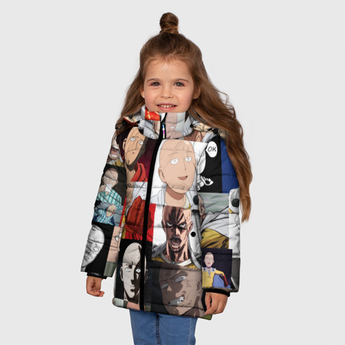 Зимняя куртка для девочек 3D Saitama - many faces, цвет светло-серый - фото 3