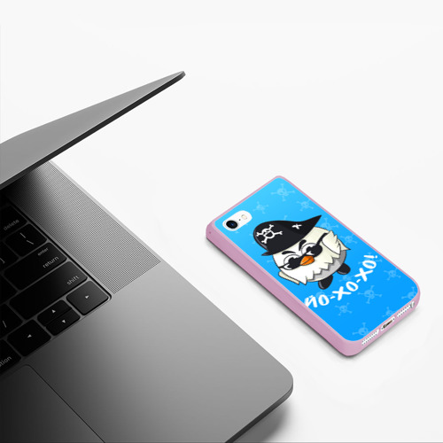 Чехол для iPhone 5/5S матовый Chicken Gun: веселый цыпленок пират, цвет розовый - фото 5