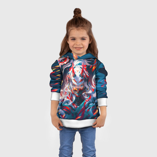 Детская толстовка 3D Девушка киберсамурай и дракон от нейросети, цвет белый - фото 4