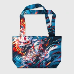 Пляжная сумка 3D Девушка киберсамурай и дракон от нейросети