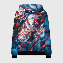 Мужская толстовка 3D Девушка киберсамурай и дракон от нейросети