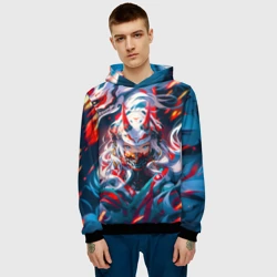 Мужская толстовка 3D Девушка киберсамурай и дракон от нейросети - фото 2