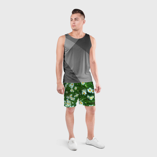 Мужские шорты спортивные Полевые цветы ромашки, цвет 3D печать - фото 4