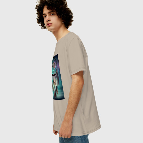 Мужская футболка хлопок Oversize с принтом Ловец снов - нейросеть, вид сбоку #3