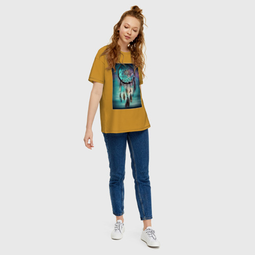 Женская футболка хлопок Oversize Ловец снов - нейросеть, цвет горчичный - фото 5