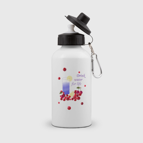 Бутылка спортивная с принтом Вода с лимоном, вид спереди №1