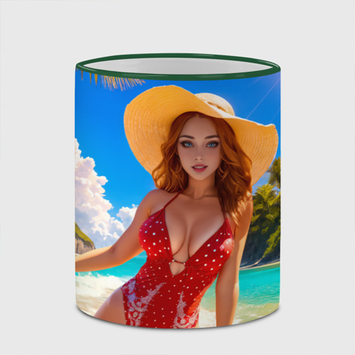 Кружка с полной запечаткой Девушка на пляже в красном купальнике, цвет Кант зеленый - фото 4