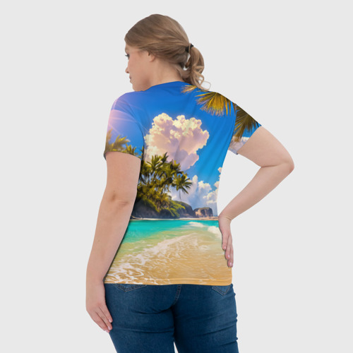 Женская футболка 3D Девушка на пляже в красном купальнике, цвет 3D печать - фото 7