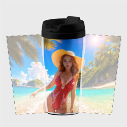 Термокружка-непроливайка Девушка на пляже в красном купальнике - фото 2