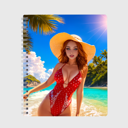 Тетрадь Девушка на пляже в красном купальнике, цвет линия