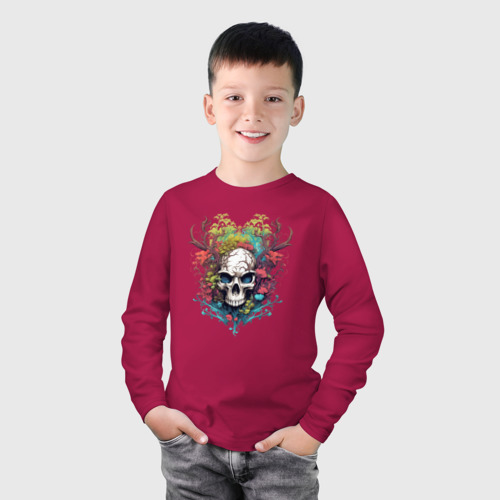 Детский лонгслив хлопок с принтом Лесной Дух с Рогами, фото на моделе #1