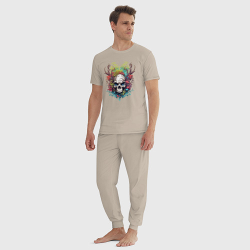 Мужская пижама хлопок Лесной Дух с Рогами, цвет миндальный - фото 5