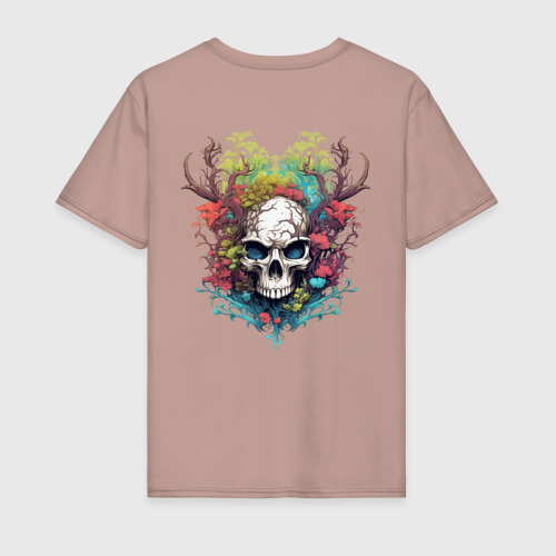 Мужская футболка хлопок Лесной Дух с Черепом и Рогами, цвет пыльно-розовый - фото 2
