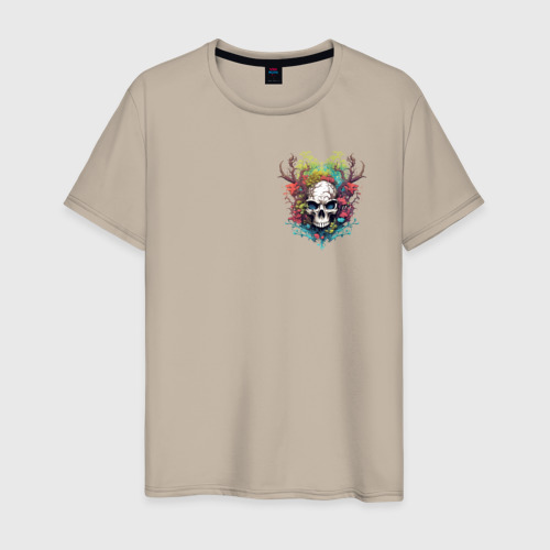 Мужская футболка хлопок Лесной Дух с Черепом и Рогами, цвет миндальный