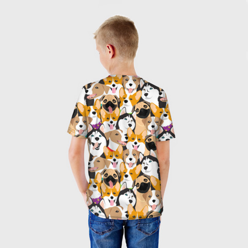 Детская футболка 3D с принтом Хаски, Джек-рассел-терьер, Мопс, Корги, вид сзади #2