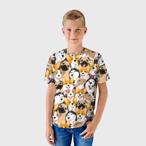 Детская футболка 3D с принтом Хаски, Джек-рассел-терьер, Мопс, Корги, фото на моделе #1