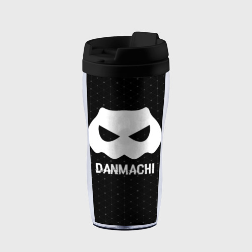 Термокружка-непроливайка DanMachi glitch на темном фоне
