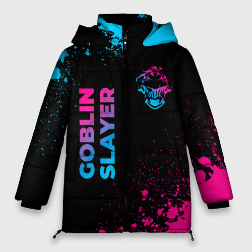 Женская зимняя куртка Oversize Goblin Slayer - neon gradient: надпись, символ, цвет черный