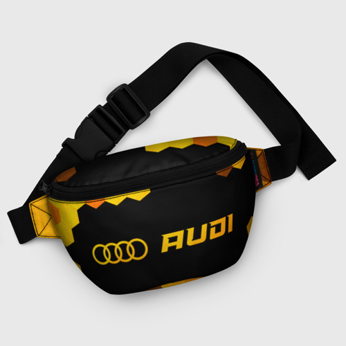 Поясная сумка 3D с принтом Audi - gold gradient: надпись и символ, фото #5