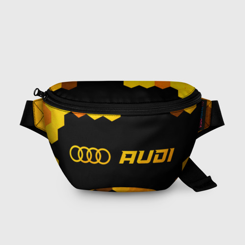 Поясная сумка 3D с принтом Audi - gold gradient: надпись и символ, вид спереди #2