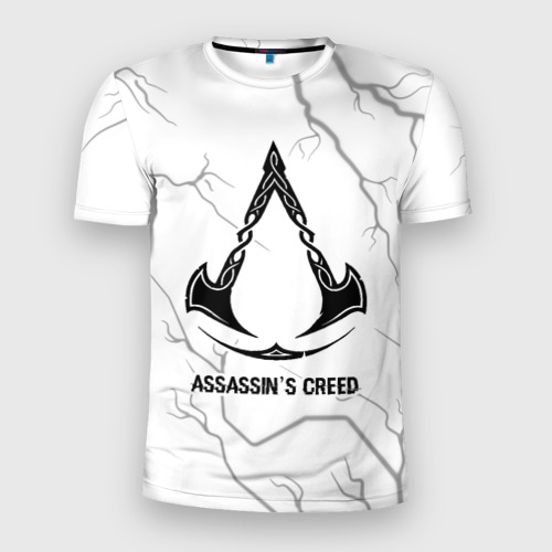Мужская футболка 3D Slim с принтом Assassin's Creed glitch на светлом фоне, вид спереди #2