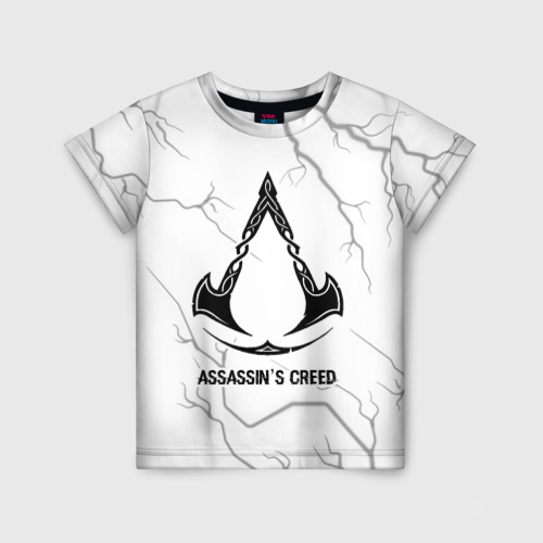 Детская футболка 3D с принтом Assassin's Creed glitch на светлом фоне, вид спереди #2